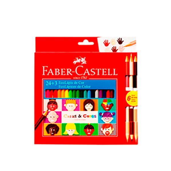 Lápices Faber Castell largos X 24 + 3 ecolápices bicolor tonos piel